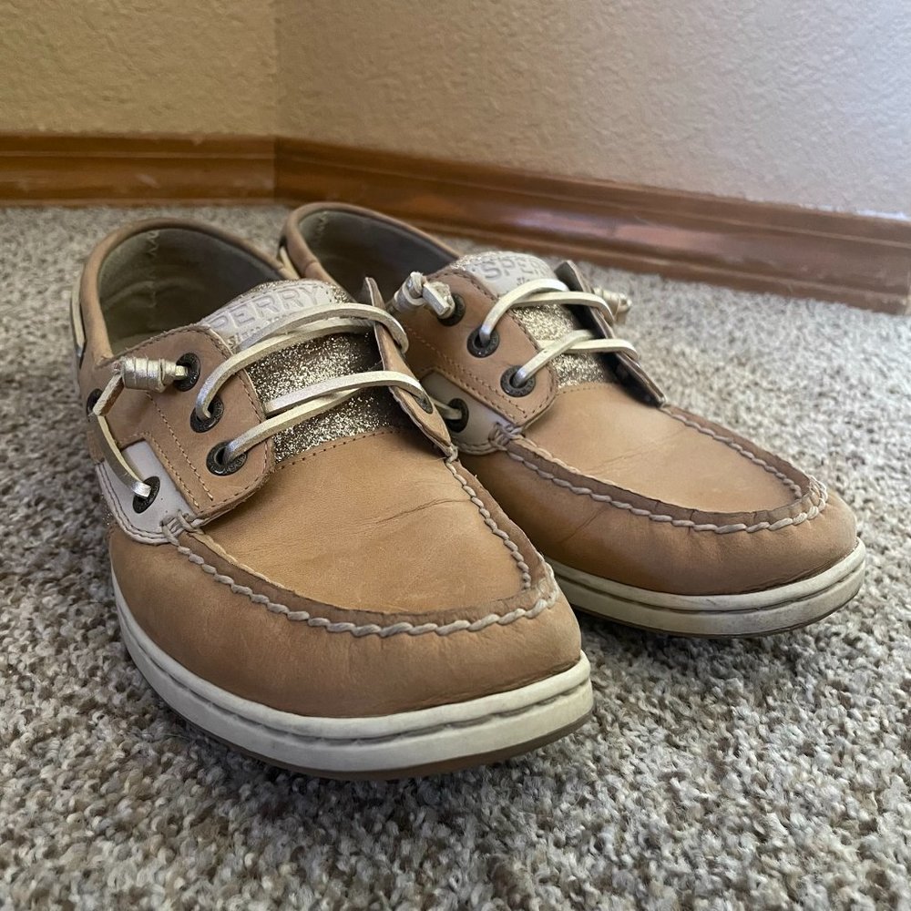 SPERRY ROSEFISH BOAT SHOE - GOLD SPARKLE SIZE 8